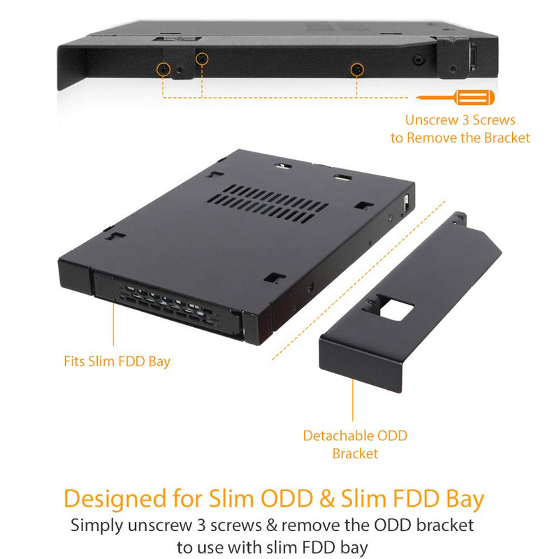 ICY DOCK 2.5” SATA/SAS HDD/SSD Rugged Full Metal Mobile Rack for Slim ODD or Slim FDD Bay | ToughArmor MB411SPO-B