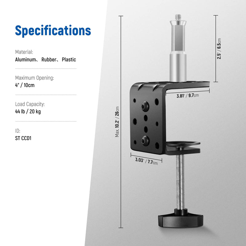 [AUSTRALIA] - NEEWER Heavy Duty C Clamp with Mounting Column for Light Stand, Adjustable Metal Desk Clamp with 1/4" 3/8" Screws for Ring Light LED Video Light Camera, Max Load 44lb/20kg, ST-CCD1 1 Pack 