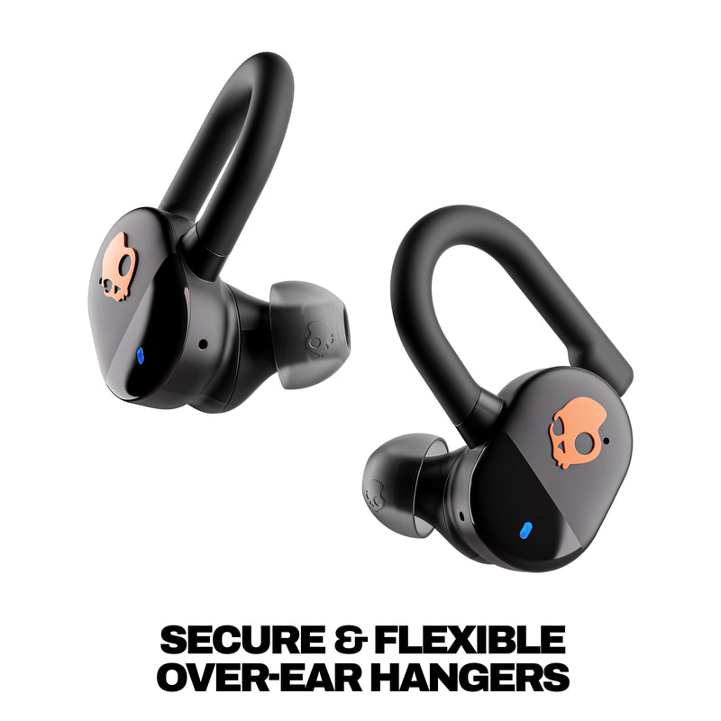 Skullcandy Push Play Active Wireless Earbuds - True Black/Orange | In-Ear Hanger, Bluetooth, Noise Isolating 58 Hours Battery, Sweat and Water Resistant, Microphone, Running Outdoors, Exercise One Size