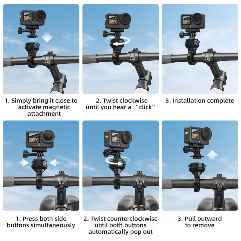 Magnetic Bike Bicycle Handlebar Mount, 360 Degree Rotation Motorcycle Handlebar Clamp Mount Compatible with GoPro Hero 13 12 11 10 Session DJI Action 6/5 Pro/4 and More Cameras