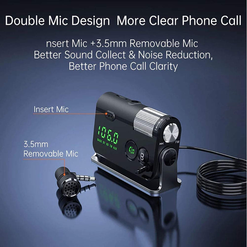 [AUSTRALIA] - WYYHAA Bluetooth Car Adapter, Blutu para Carros with 2 Microphones & QC3.0 +Type-C PD 18W HiFi Bass Supports Hands-Free Calling, Siri Google Assistant, TF Card AUX Output Silver 