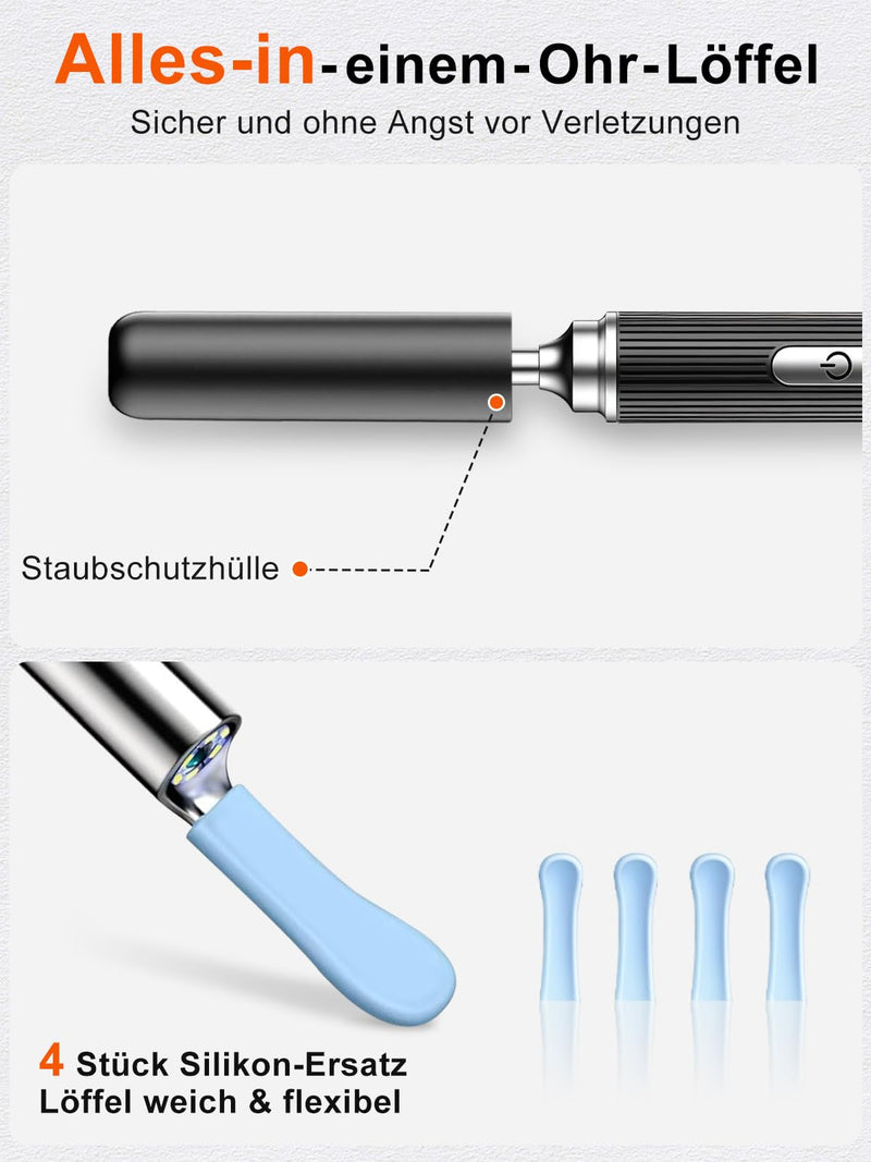 Earwax Remover, PARPAT Ear Cleaner Otoscope with 1080P HD Camera, IP67 Waterproof Ear Mirror 360° Wide Angle 6 LEDs Otoscope with Light, Earwax Removal Kit for iPhone, iPad, Android S16
