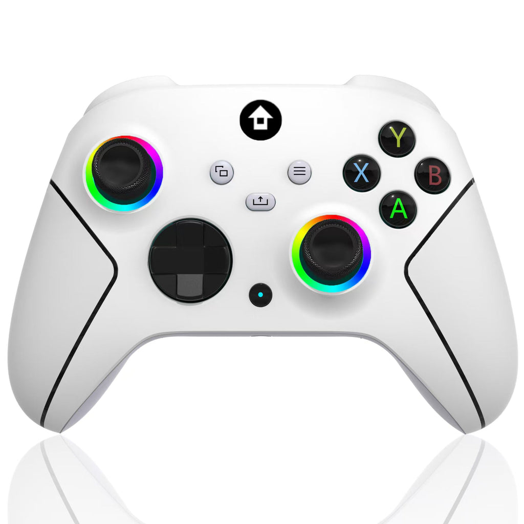 YUYIU Upgraded Wireless Controller with 7 Colors RGB Light for Xbox Controller, Xbox One Series X|S,Consoles,Steam PC Windows, Dual Vibration/Turbo/Programmable, with 3.5mm Audio Jack, 2.4GHZ Adapter Ice White