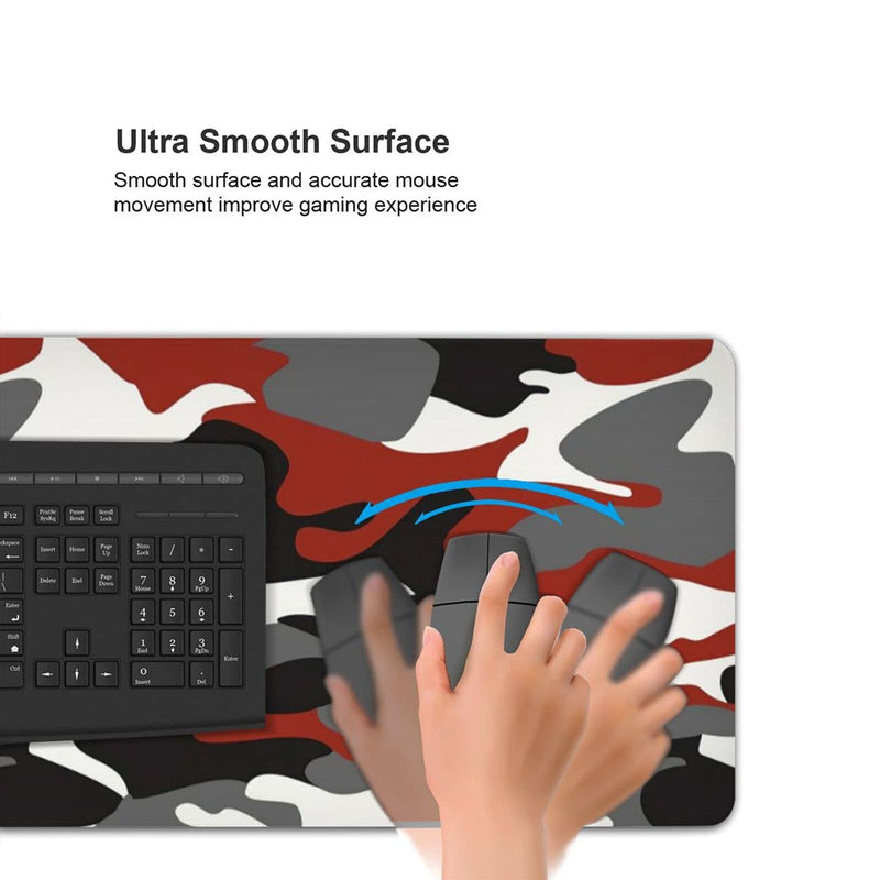White Black Red Camo Gaming Mouse Pad Large XL Long Extended Pads Big Mousepad Keyboard Mouse Mat Desk Pad Home Office Decor Accessories for Computer Pc Laptop White Black Red Camo