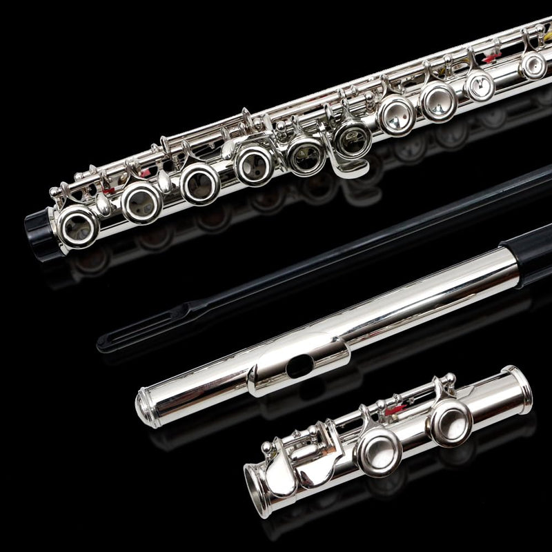 New 16 Hole C key Flute with Gloves Cleaning Rod Case Closed hole Nickel Silver Flute instrument (#silver) #silver