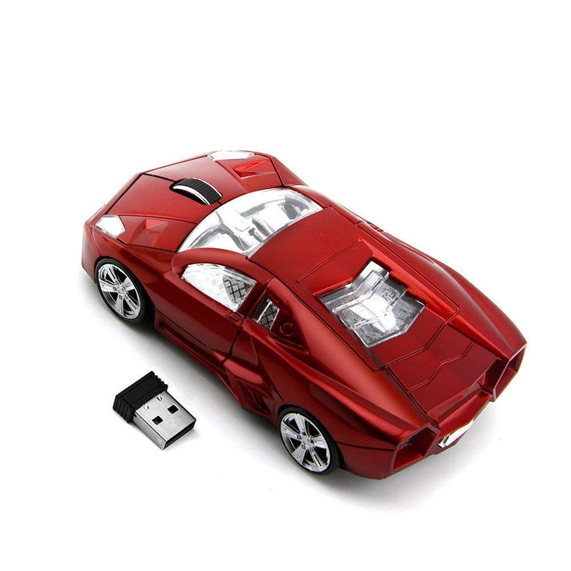 ECOiNVA Wireless Sports Car Mouse Computer Mice Shiny Surface 2.4GHz Mouse (Red) Red