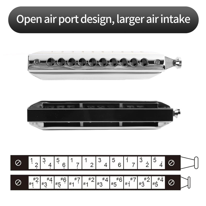Professional Chromatic Harmonica C Key，Standard 10 Holes 40 Tones Mouth Organ T10-40 Harmonica for Adults,Professionals and Students(T10-40)