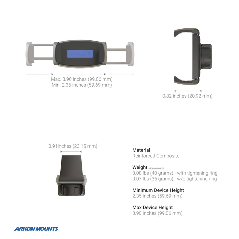 ARKON Mounts Mobile Grip 5 Phone Holder with Clamp Mount | Secure Spring-Loaded Holder | Clamp Phone Mount for Strollers, Treadmills, Bike | Compatible with iPhone, Samsung, & More