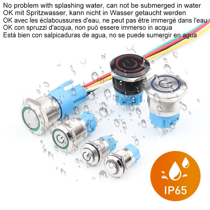 0.87 Inch/22mm Stainless Steel Momentary Push Button SPDT 110V-220V/3A LED 1NO1NC ON/Off Waterproof with Wire Socket Plug (Green LED) green /110-220V