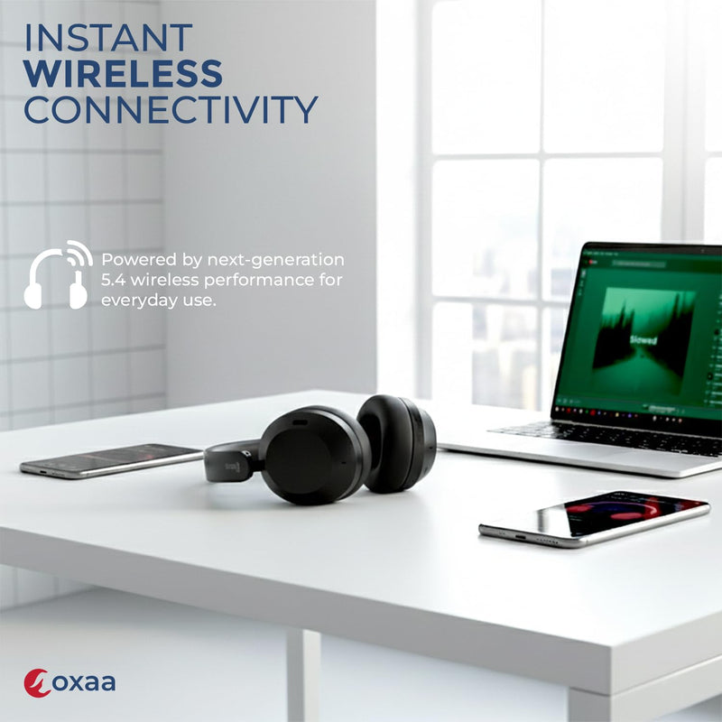 Headphones Wireless Headset with Deep Bass, 43dB Active Noise Cancelling Headphones for Adults, Wireless Headphones with 70H Battery, Fast Charging, Low-Latency Audio, Over-Ear Design (Black)
