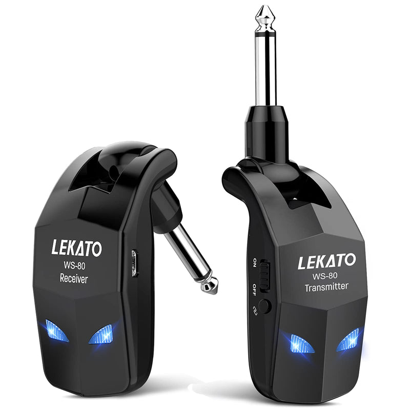 [AUSTRALIA] - LEKATO Wireless Guitar System 2.4GHz Audio Guitar Transmitter Receiver with 4 Channels Rechargeable Guitar Wireless System for Guitar Bass Electric Instruments Practise/Performance(WS-80) 