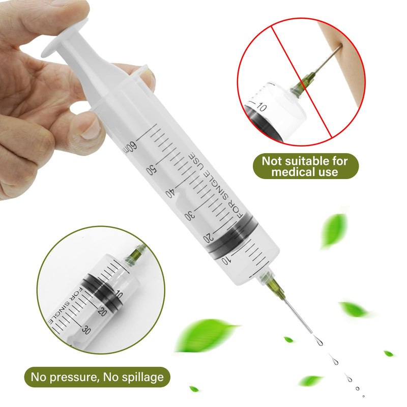 60 ml Plastic Syringe, Pack of 6 Syringes with Needle, Reusable Dosing Syringe, Syringe with 6 Needle Caps, Syringes for Scientific Laboratories, Measuring Liquids Industry