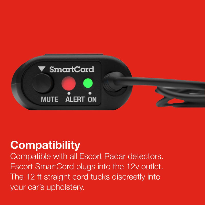 Escort Radar Detector SmartCord Straight Wire for MAX 360, MAX 360c, IX, IXc, 9500 IX, MAX II, MAX 3, MAX 4, MAX 360c MKII, MAX 360 MKII, MAXcam 360c, Redline 360c, Redline EX, and Additional Models Straight Wire - Red Light