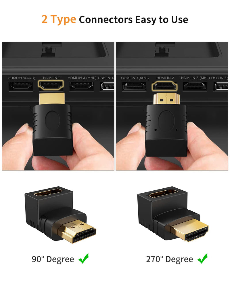 HDMI Adapter Male to Female, CableCreation 2 Pack 90 and 270 Degree Upward Angle Converter, HDMI L Shape Flat Extender for Wall TV, Roku, PS5, Fire Stick, Chromecast, Switch, Laptop,Xbox, PC Right Angle-2Pack