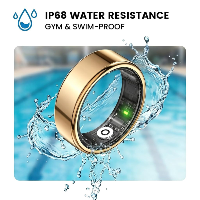 Smart Ring Fitness & Health Tracker, Sleep, Stress & Activity Monitoring | IP68 Waterproof iOS & Android Compatible Daily Tracking Unisex for Women Men (Gold, Size 8)