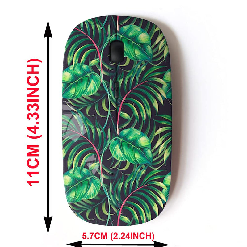 2.4G Wireless Mouse with Cute Pattern Design for All Laptops and Desktops with Nano Receiver - Tropical Palm Leaves Jungle Plant