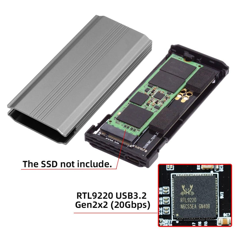 ChenYang USB 3.2 to M.2 NVME/SATA SSD Enclosure Reader,USB 3.2 Gen 2x2 20Gbps Tool Free Enclosure Adapter Support 2242/2260/2280mm with RTL9220 Chipset NVME/NGFF - USB 3.2 20Gbps