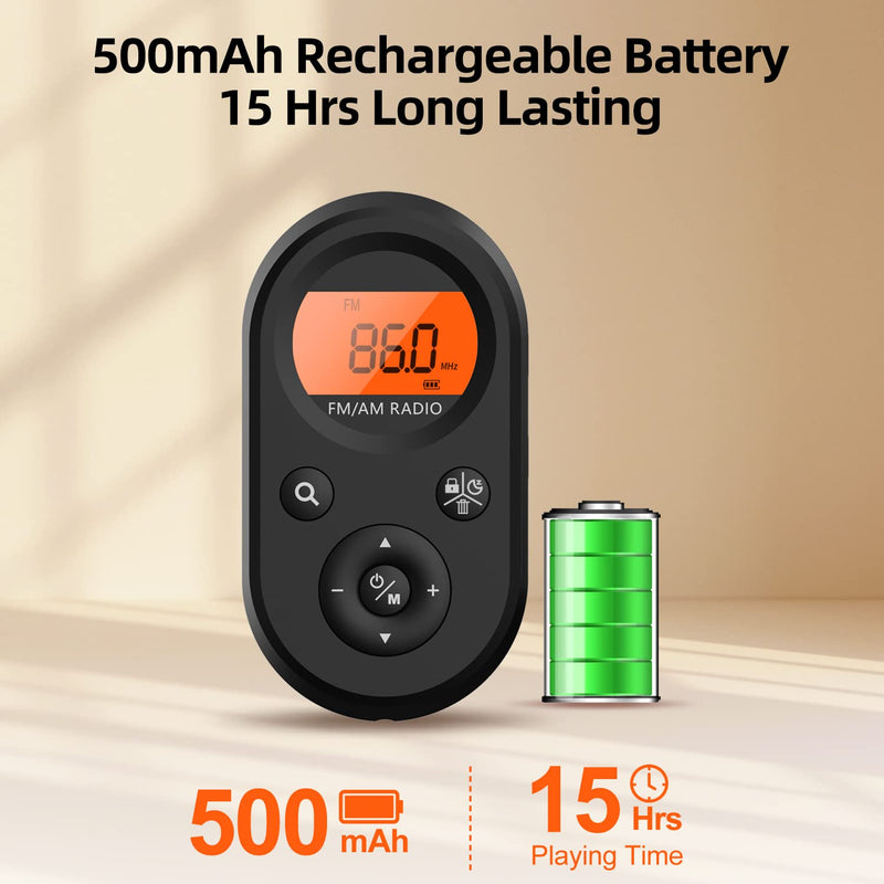 Personal Pocket Radio AM/FM Portable, Rechargeable Transistor Radio with Best Reception, Long Battery Life, Stereo Headphones, Sleep Timer, Backlit… MI01 AM/FM radio