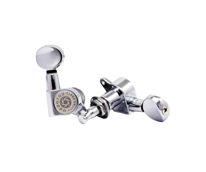 6 Inline Vintage Guitar Machine Heads - 1:15 Gear Ratio Sealed Tuning Key Pegs Tuners with Oval Shaped Button Replacement(E-1006, Chrome)