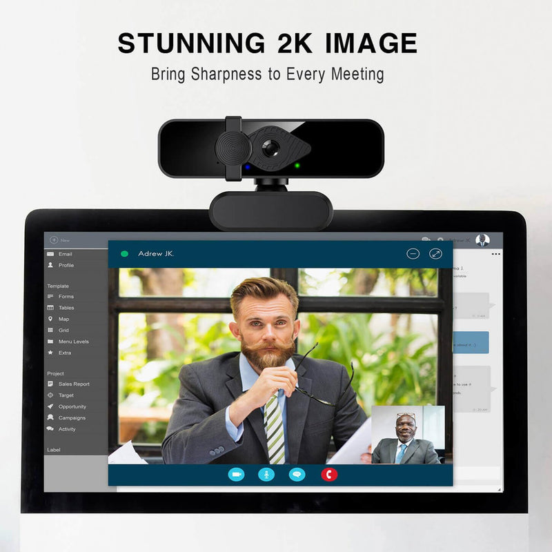 2K Ultra HD Webcam, Computer Camera, USB Webcam for PC Monitor Laptop Desktop - External Web Camera with Microphone, USB C adapter, Privacy Cover for Video Conferencing, Streaming & Online Learning 2K Webcam + USB C Adapter