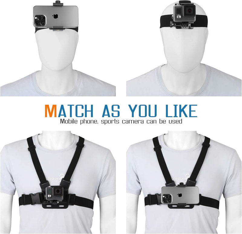 Generic Mobile Phone Chest Strap Mount Harness and Head Strap Holder Kit for VLOG/POV Phone Holder Compatible with iPhone,Samsung,Google and GoPro,AKASO,DJI Osmo Action Camera