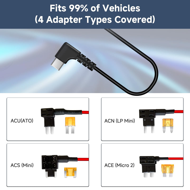 [AUSTRALIA] - Dash Cam Hardwire Kit with Digital Voltage Display & Adjustable Protection, 12V-24V to 5V/3A, 3-Lead USB-C Hardwire Kit w/Low Voltage Cutoff & 24H Parking Mode, Car Truck SUV KS3 
