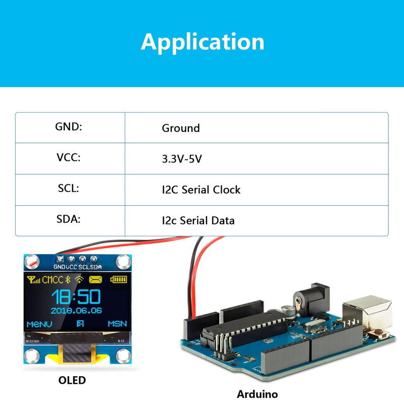 QIQIAZI 0.96 Inch OLED Display I2C Module, 5 Pieces I2C Display Module 128 x 64 Pixel I2C Screen Display Module Compatible with Arduino and Raspberry Pi (Yellow/Blue)
