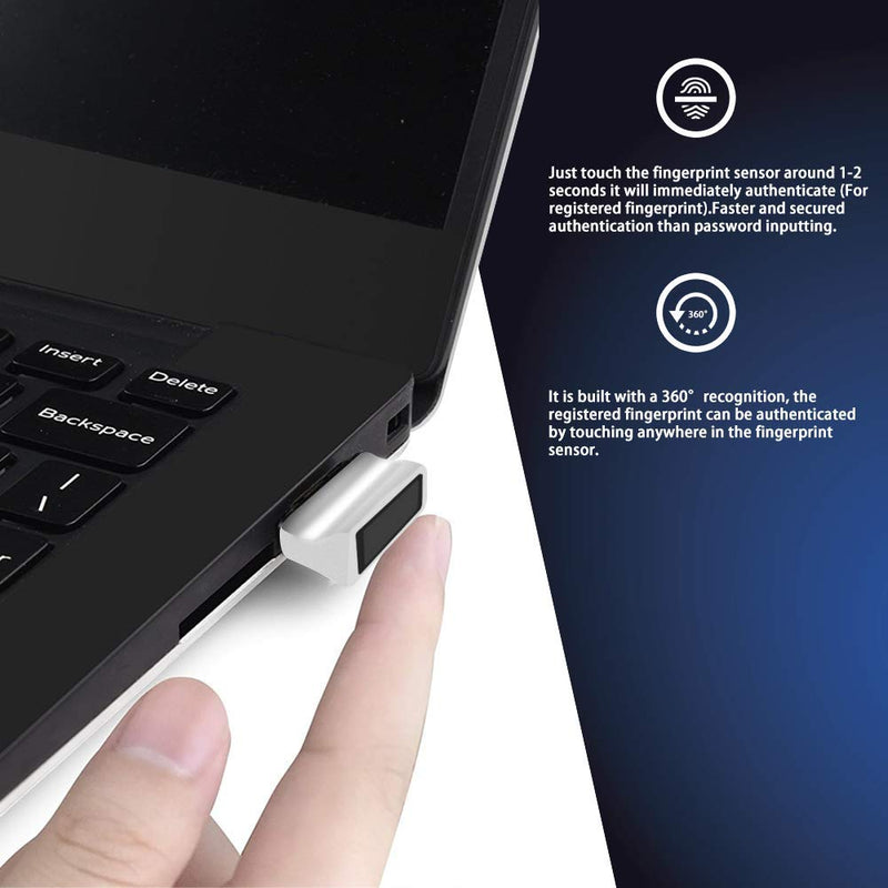 TEC Mini USB Fingerprint Reader for Windows 11/10 Hello, TEC TE-FPA2 Bio-Metric Fingerprint Scanner PC Dongle for Password-Free and File Encryption, 360° Touch Speedy Matching Security Key