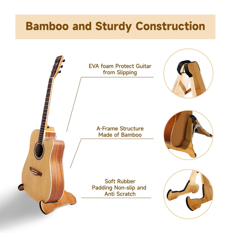 Guitar Stand Floor- Bamboo Acoustic Electric Guitar Stands A-frame Wooden, Foldable Wooden Single Bass Guitar Holder Portable Soporte Para Guitarra Rack for Mandolin Banjo Ukulee Violin (A-Frame) Frame-A