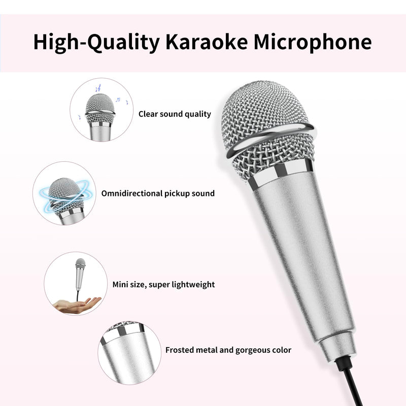 USB C Mini Karaoke Microphone for Android Phone, Laptop, Tablets Small ASMR Microphone for Voice Video Recording Singing, Vlogging, Podcasting YouTube (1 PCS Silver)