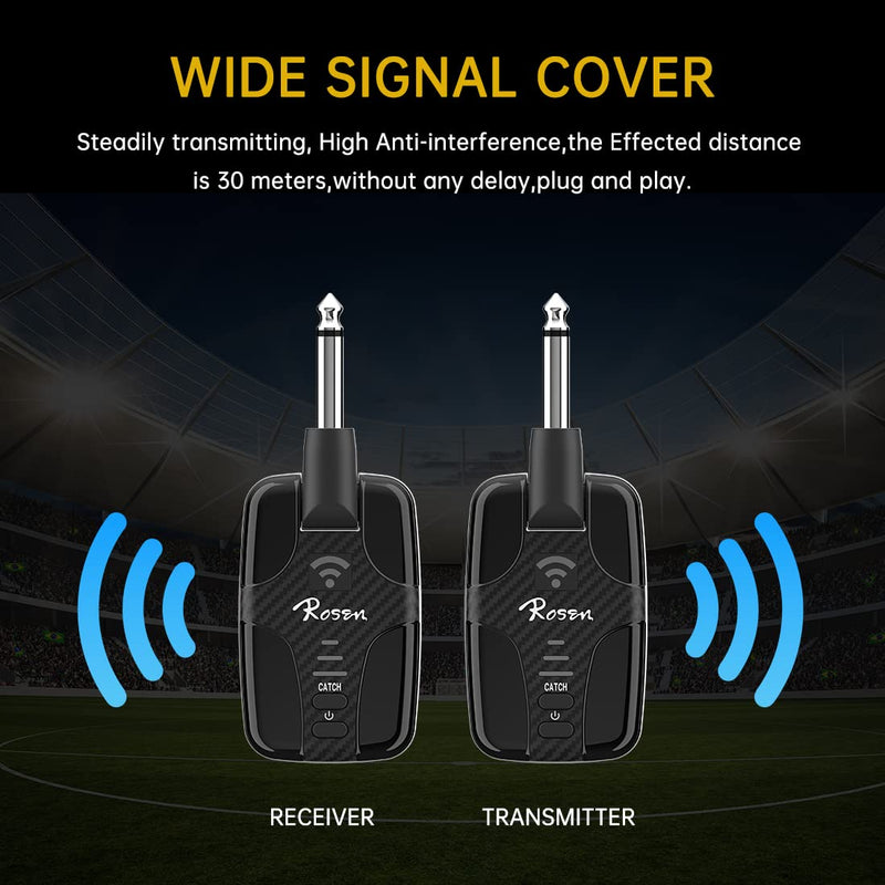 [AUSTRALIA] - Rosen DC-81 Guitar Wireless System 2.4GHz Rechargeable Guitar Wireless Transmitter and Receiver for Electric Guitar Bass Violin Keyboard 