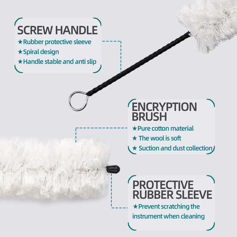 Flute Cleaning Kit Include 1pc Cotton Cleaning Brush, Flute Swab, Double-End Dust Brush,Flute Cleaning Rod, Screwdriver for Flute Repairing,Cork Grease, a Pair Cotton Gloves, 1pc Flute Cleaning Cloth white