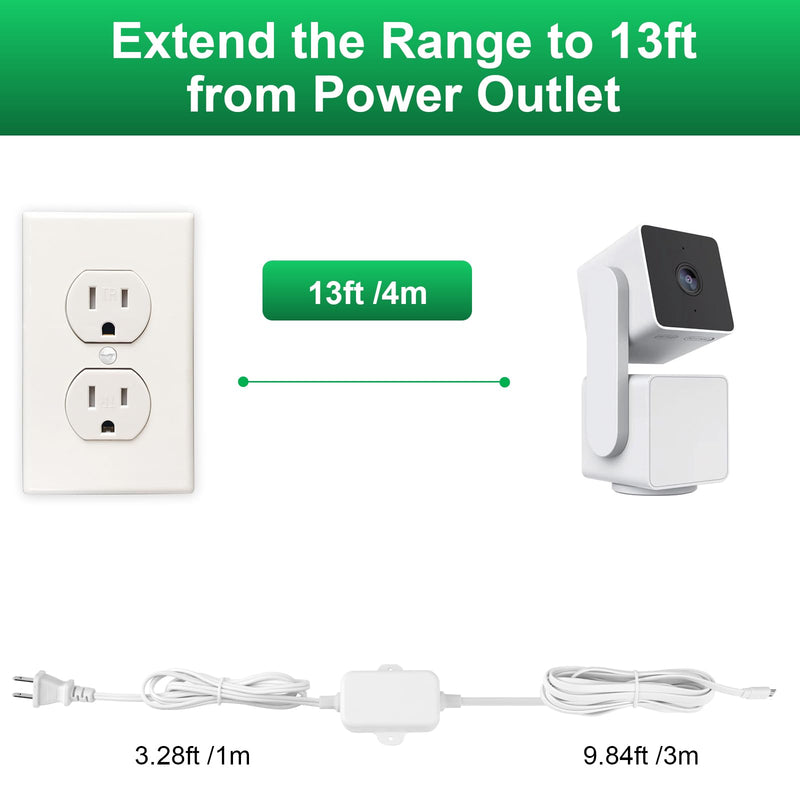 13Ft/4m Charging Cable Power Adapter Designed for Wyze Cam Pan v3, Wyze Cam V4, Wyze OG, Wyze Cam v3 and v3 Pro, No Need for a Charging Head, Suitable for Indoor and Outdoor Use, IP67 Waterproof
