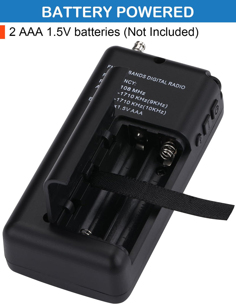 [AUSTRALIA] - ZHIWHIS Portable Radio, AM FM Receiver, DSP Small Pocket Radios Operated by AAA Batteries, Digital Clock, 100 Station Memory, Start Timer/Sleep Timer, for Walking/Running, Black ZWS-105 