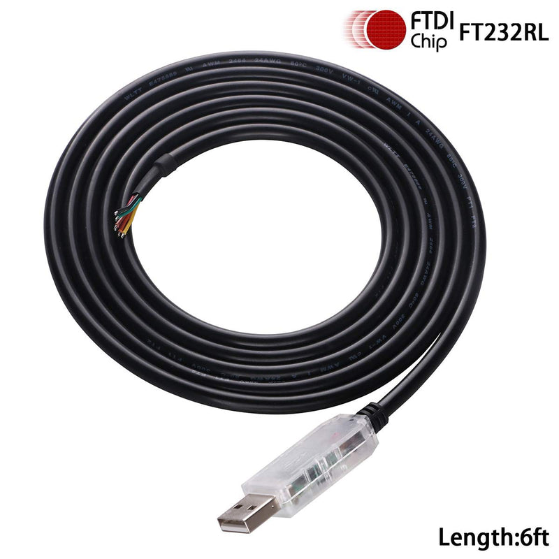 6FT USB to RS232 Serial Adapter Cable 6 Pin Wire End FTDI Chip (6 Pin)
