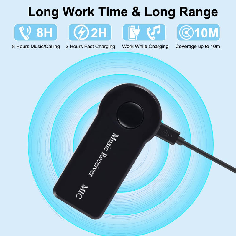 SKYBESS Bluetooth Receiver Portable 3.5mm Aux Bluetooth Audio Adapter for Car/Home Sound System/Wired Headphones/Speaker, Wireless Audio Receiver for Music Streaming/Hands-Free Calls, Built-in Mic