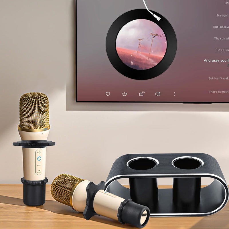 BILIONE Aluminum Alloy Desktop Microphones Storage Holder, Fashionable Tabletop Mics Organizer for Karaoke Wireless Microphones(Black) Black