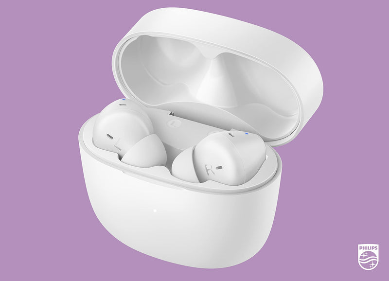 Philips T2206 True Wireless Headphones with IPX4 Water Resistance and Super-Small Charging case Arctic White One size fits all In-Ear with Tip