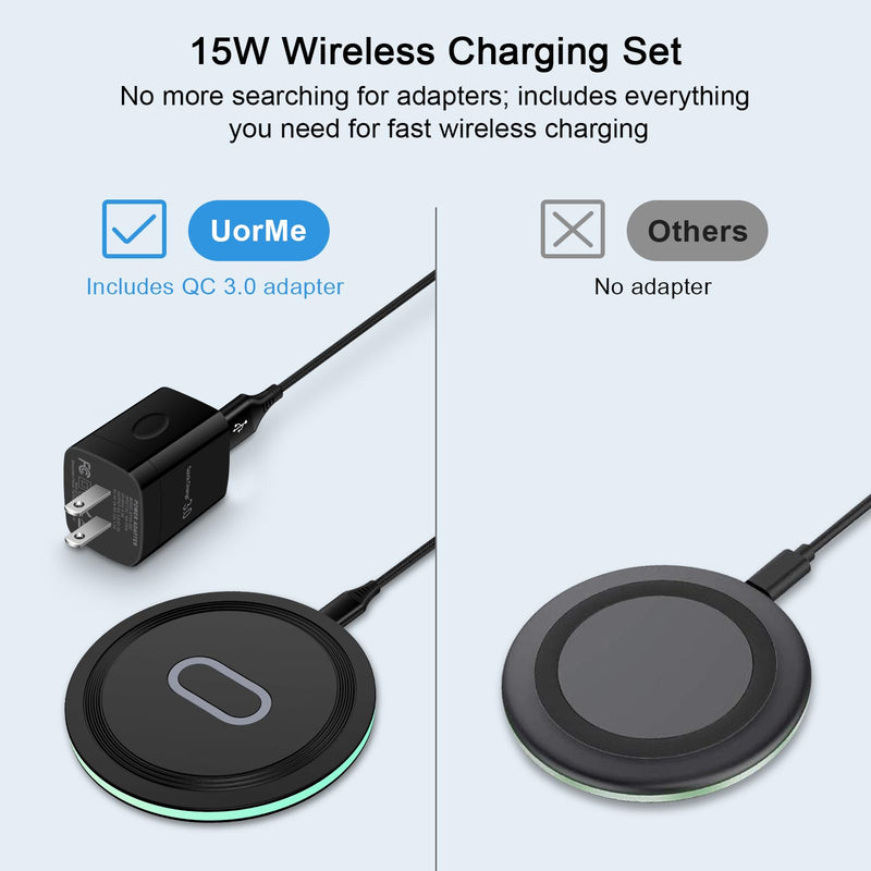 Wireless Charger Samsung Fast Charging Pad for Samsung Galaxy S24/S23 Ultra/S22/S21/Z Flip 5,15W Wireless Charging Station Charger Mat with QC Adapter for Google Pixel 7a 8 7Pro 6,iPhone 15 14 13 12 Wireless Charger with QC Adapter