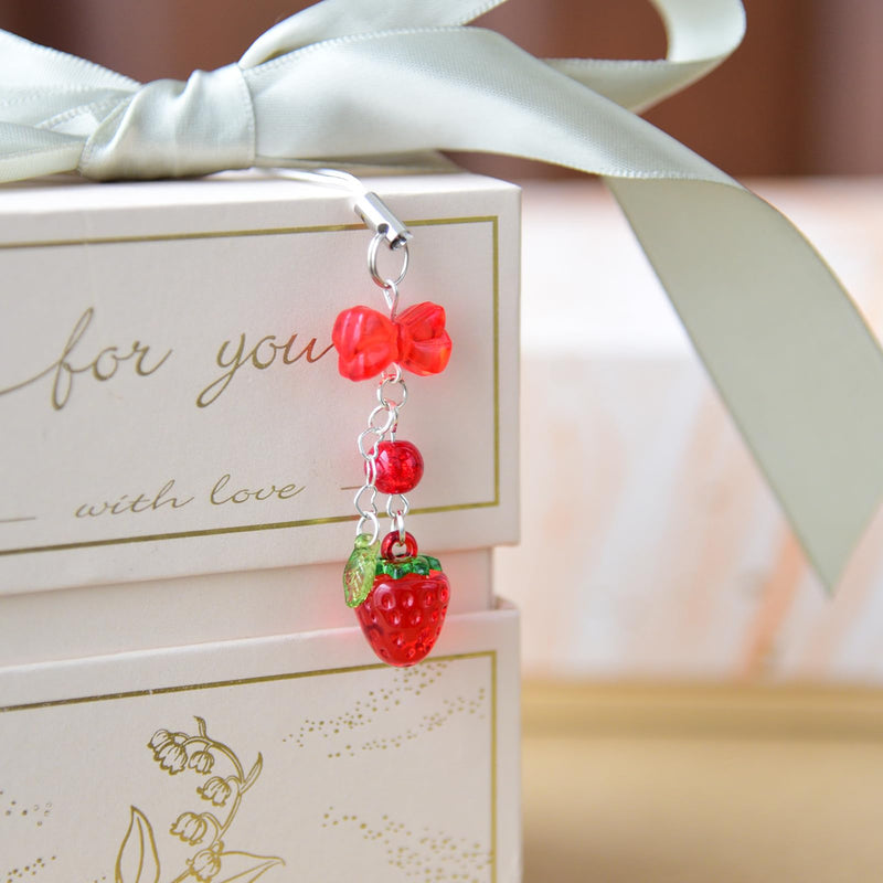 Cute Strawberry Cherry Phone Charm Delicate Y2K Kpop Aesthetic Charm For Phone Bag Keychain Airpods Camera Pendants Decor red strawberry