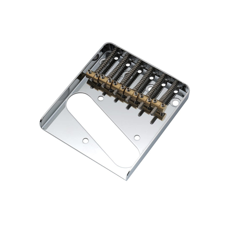 Musiclily Pro 54mm Vintage Telecaster Bridge with Barrel Brass 6-Saddle for Squier and Import Tele Style Electric Guitar, Chrome