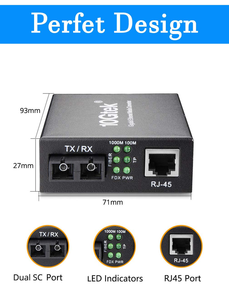 Fiber to Ethernet Media Converter, Gigabit Single Mode Dual SC Converter, Built-in Fiber Module up to 20km, Dual SC to 10/100/1000M RJ45, SMF, 1310nm SMF,SC,20km X1