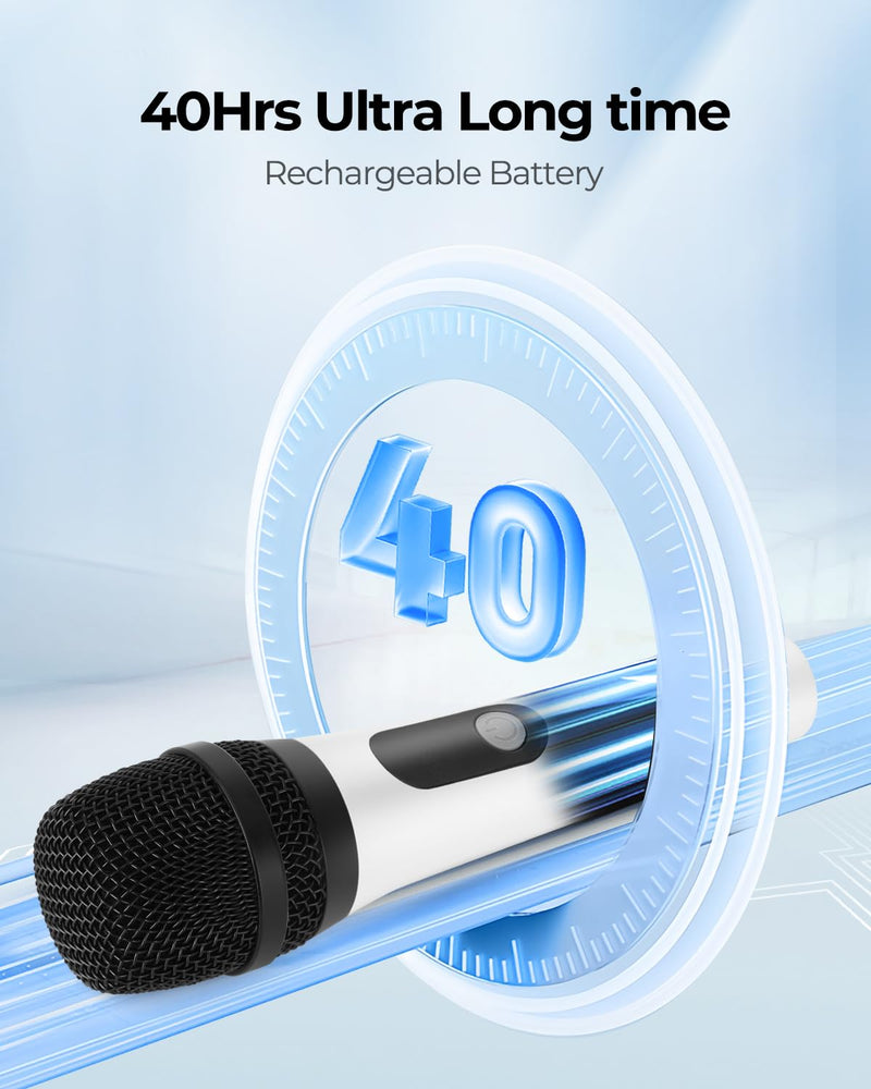 [AUSTRALIA] - Wireless Microphone, FOLTUSMY Dual Digital Dynamic Bluetooth Microphone with Rechargeable Receiver, 200ft Range, Microphone for Singing, Karaoke, Meeting, Church, Wedding 