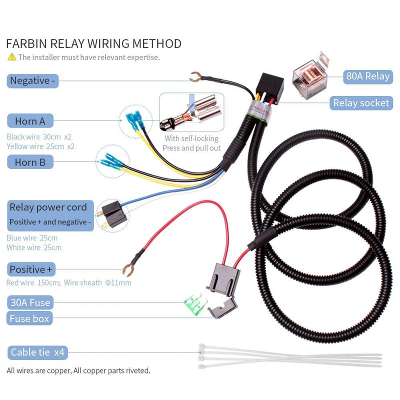 FARBIN Horn for Chevrolet Series,12V Car Horn Loud Dual-Tone Electric Snail Horn Kit with Relay Harness and 2Pcs Horn Adapter Harness