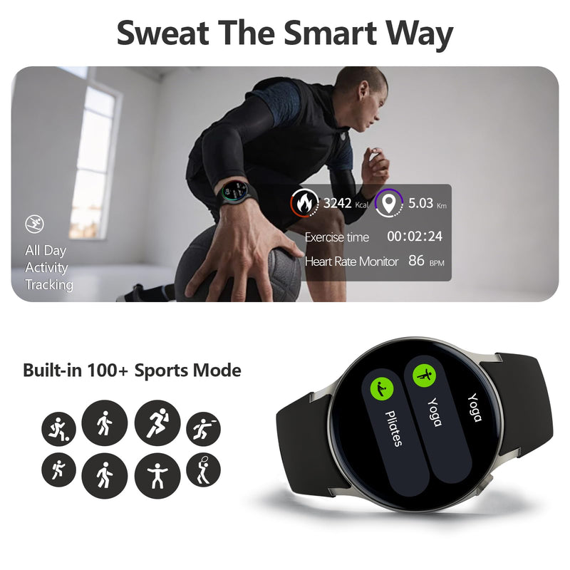 Sense 6 Advanced Health and Fitness Smartwatch with Tools to Manage Stress and Sleep, SpO2, 24/7 Heart Rate and 100+ Sports Mode,1.43" AMOLED SCREEN, IP68 Waterproof Smart Watch for Women Men, Black