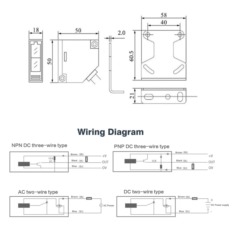 DEWIN E3JK-R4M1 Reflection Light Barrier, Photoelectric Induction Switch, Sensor Switch with Reflector, AC 90-250 V