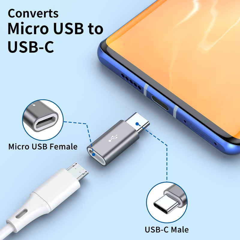 QianLink Micro USB to USB C Adapter,8-Pack Aluminum USB Type C Adapter Convert Connector Compatible with Samsung Galaxy S10 S9 S8 Plus Note 9 8, LG V40 V35 V30 V20 G7 G6,Pixel 2 XL,Moto Z2 Z3(Gray) Grey
