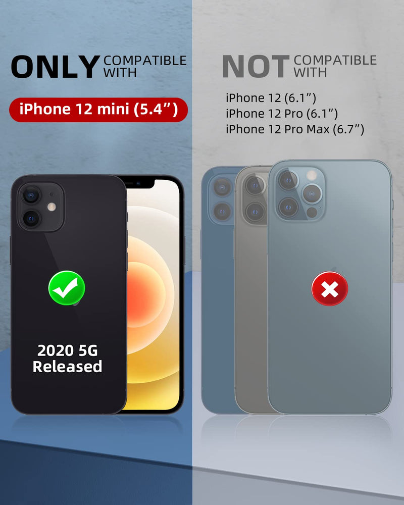 WIFORT for iPhone 12 Mini Waterproof Case Built-in Screen Protector Water Resistant Cover Protective Drop Protection Hard, Shockproof Full Body Defender Tough Military Grade - 5.4" Black