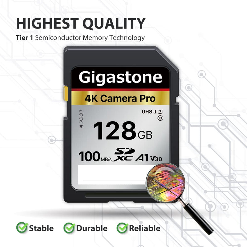 Gigastone 128GB SD Card V30 SDXC Memory Card High Speed 4K Ultra HD UHD Video Compatible with Canon Nikon Sony Pentax Kodak Olympus Panasonic Digital Camera, with 1 Mini case SD 128GB V30 1PK