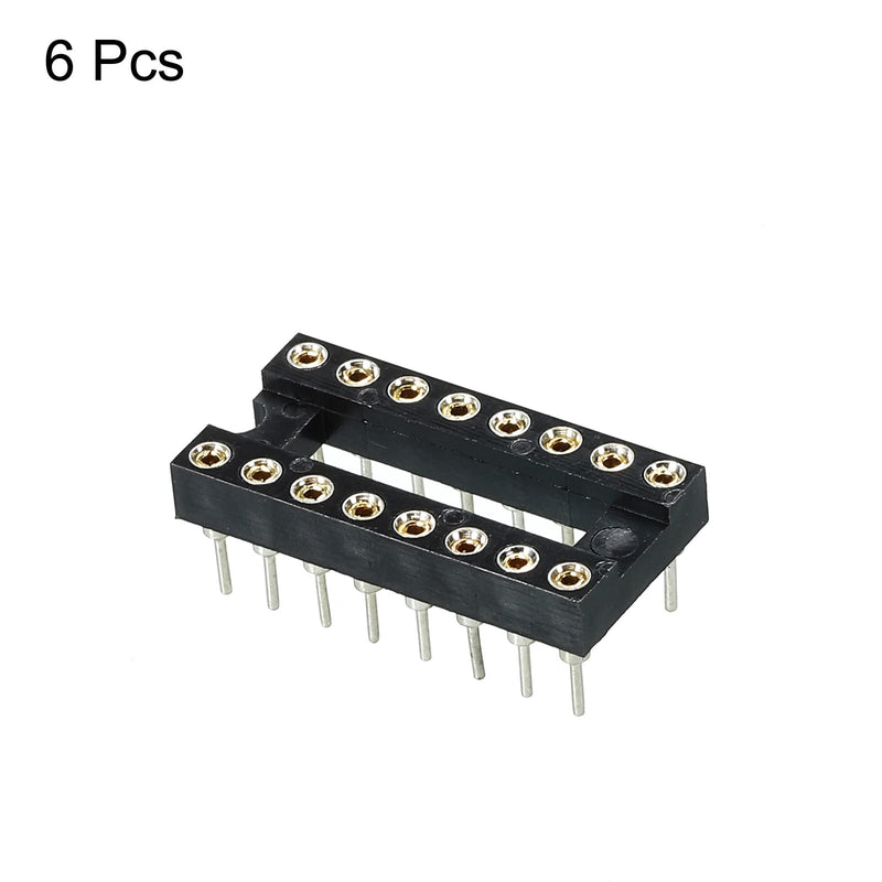 sourcing map DIP IC Chip Socket Adapter Flat Pin 16P 2.54 mm Pitch IC Socket for PCB Board Chip, 6 Pack